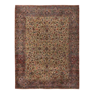 1920 8'9"x11'5" Yellow Antique Persian Kerman Even Wear Pure Wool Hand Knotted Rug