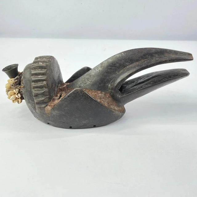 Wood Early 20th Century Dan Guerre Guere Bird Mask with Shells and Brass Bell Cote d'Ivoire For Sale - Image 7 of 8