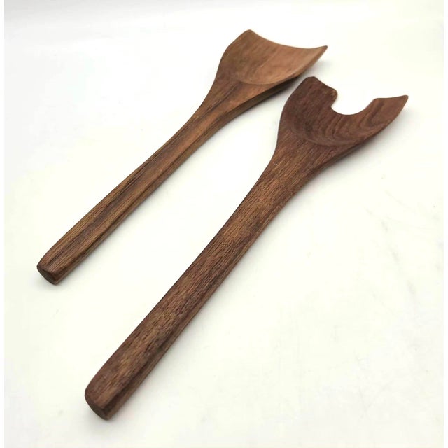 1970s Teak Wood Salad Serving Utensils, a Pair For Sale In Miami - Image 6 of 10