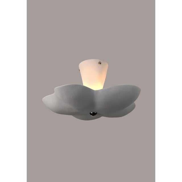 Contemporary Hand-Sculpted Gesso Ceramic and Polished Chrome Petal Flush Mount by ZAVADSKI For Sale - Image 3 of 3