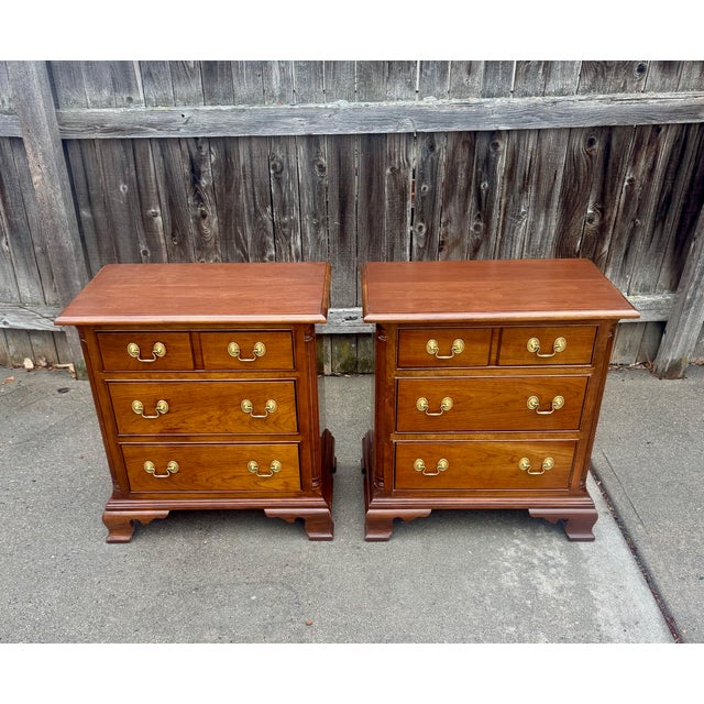 1990s Stickley 18th Century Style Cherry Night Stands For Sale - Image 5 of 9
