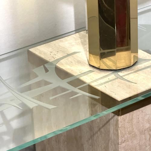 Mid-Century Modern Console Table with Engraved Abstract Expressionist Glass Top, 1960s For Sale - Image 12 of 17