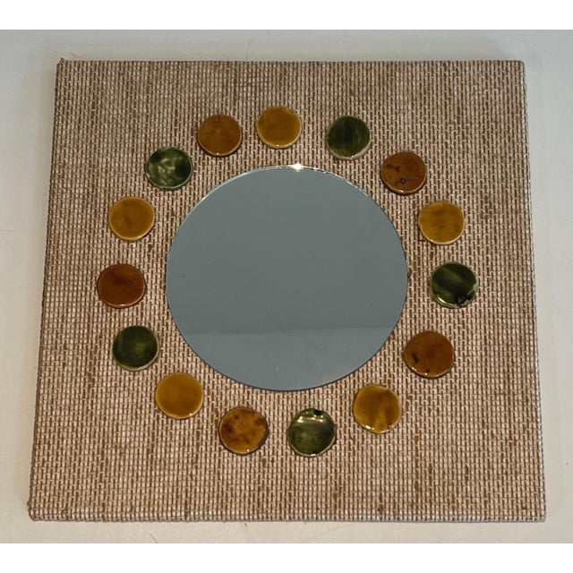 Small Square Mirror Made of Round Raffia-colored Ceramic Elements. For Sale - Image 12 of 12