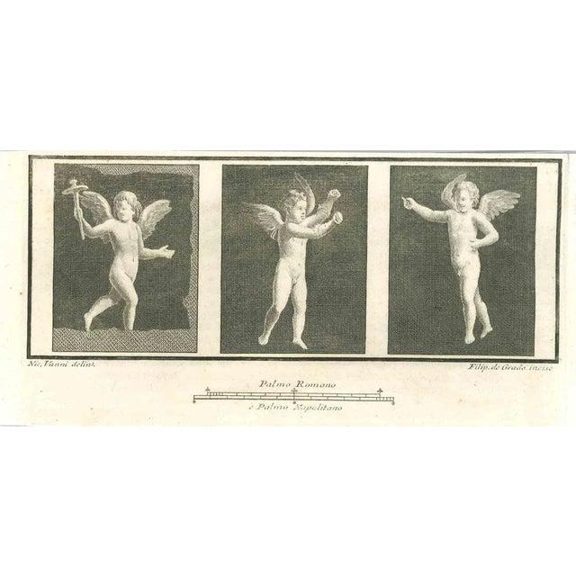 Cupids from the series "antiquities of herculaneum", is an original etching on paper realized by filippo de grado in the...