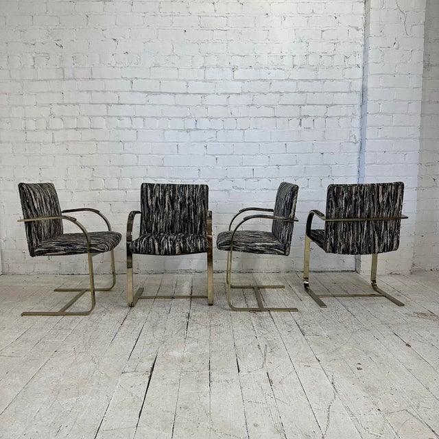 Mid-Century Modern Brass Four Chairs Knoll Style Flat Bar Milo Baughman For Sale - Image 3 of 10