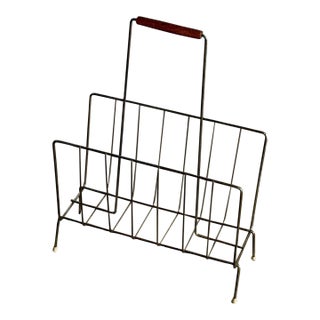 Vintage Danish Brass Magazine Rack Mid Century Modern Newspaper Holder For Sale