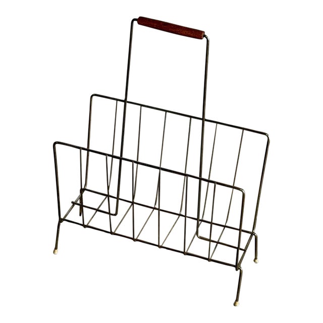 Vintage Danish Brass Magazine Rack Mid Century Modern Newspaper Holder For Sale