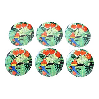 Vintage C.1980's Tropical Parrot Lunch Plates by Copa San Francisco - Set of 6 For Sale