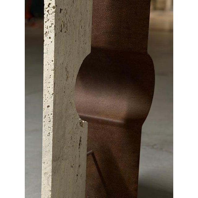Oculus X Floor Lamp in Oxidized Iron & Travertine by D´ARK Atelier For Sale - Image 10 of 18