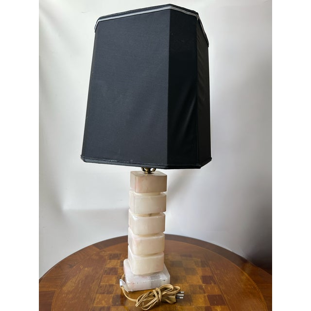 Vintage Table Lamp in Alabaster with Black Lampshade, 1960s For Sale - Image 6 of 6