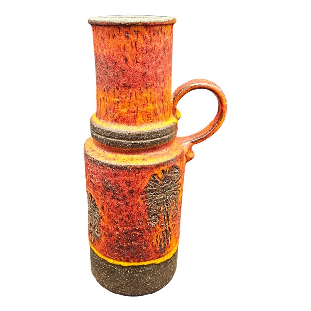 Vintage Fat Lava Ceramic Handled Jug, 1960s For Sale