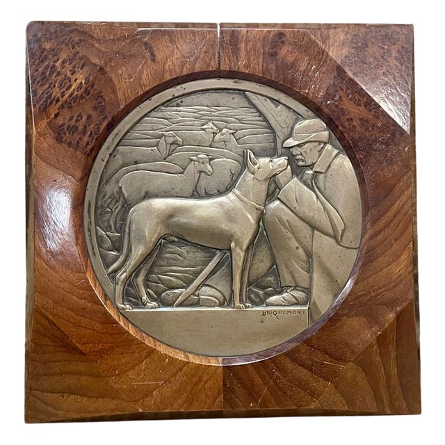 Bronze Bas-Relief in a Wooden Frame from Jean Auguste Briquemont, 1930s For Sale