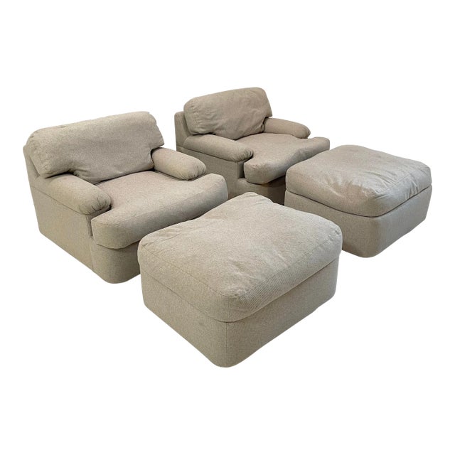 1980s Vintage Directional Club Chairs Down Filled With Ottomans - 4 Pieces For Sale