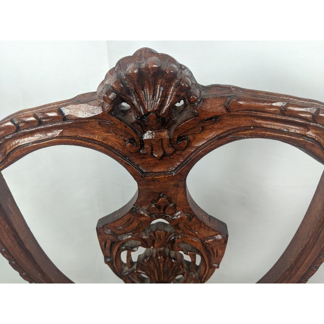 Late 20th Century Pair of French Louis XV Style Carved Walnut Side Chairs With Burgundy & Gold Damask Upholstery For Sale - Image 12 of 17
