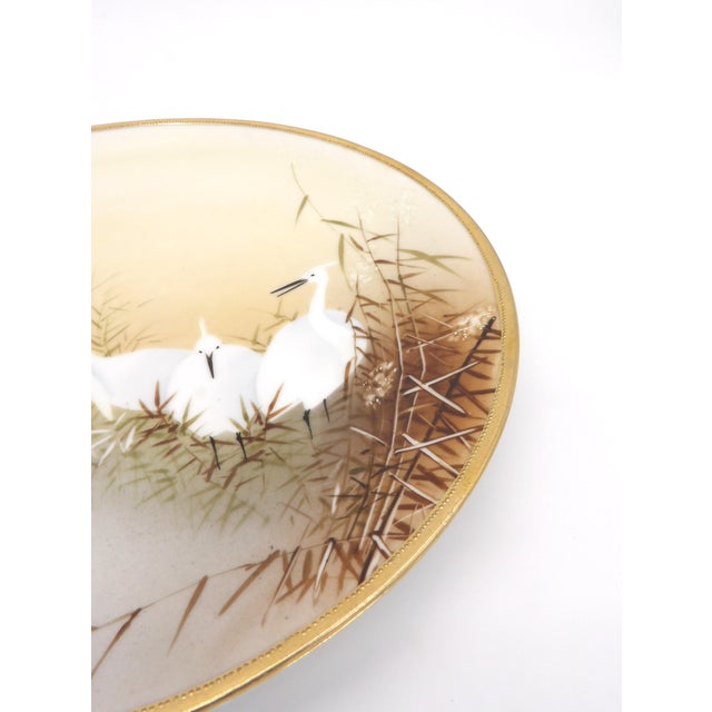 Metal Antique Japanese Hand-Painted Plate With Cranes and Gold Rim For Sale - Image 7 of 8