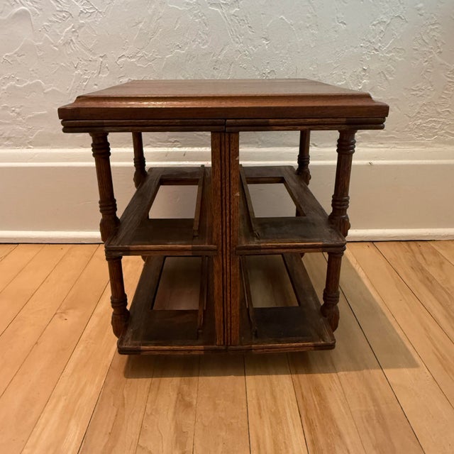 Antique Oak Countertop Sewing Cabinet With Applied Burled Wood Drawer Fronts For Sale - Image 9 of 12