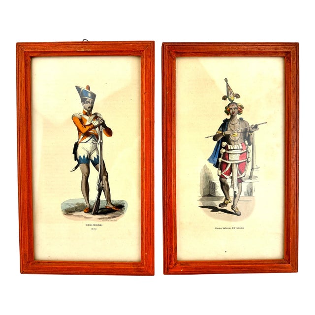 Vintage Italian Framed Antique Prints of Soldiers, a Pair For Sale