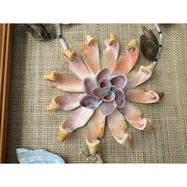 Wood Pair of Vintage Handmade Philippine Seashell Floral Wall Panels on Woven Grasscloth For Sale - Image 7 of 11