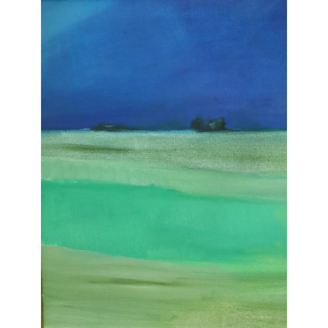 Mid-Century Modern 'Where the Sky Deepens' Swedish Original Abstract Landscape Oil Painting, Framed For Sale - Image 10 of 13
