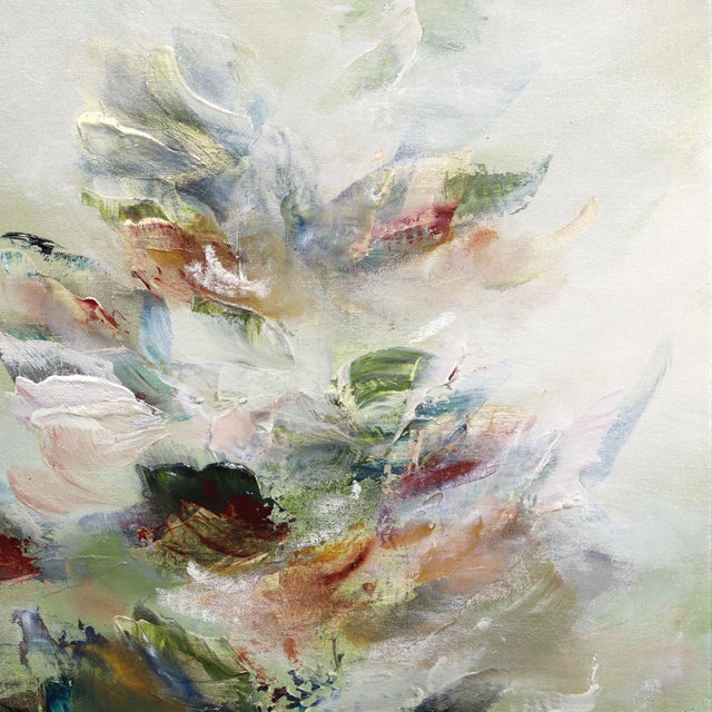 Abstract Freedom in Nature - Large Abstract Green Tone Textural Floral Acrylic Painting Original Artwork by Ve Boisvert For Sale - Image 3 of 9