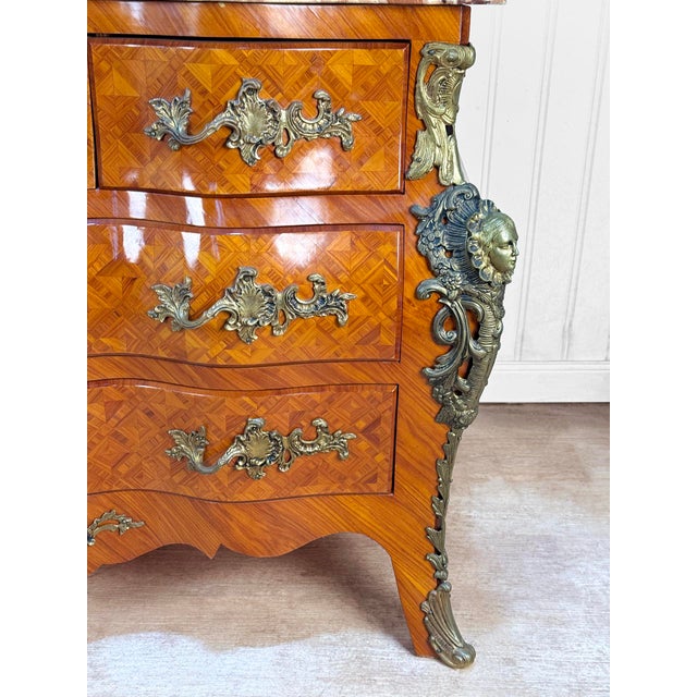 Vintage French Louis XV Marble Top Bombe Commode Dresser Chest of Drawers For Sale - Image 13 of 16