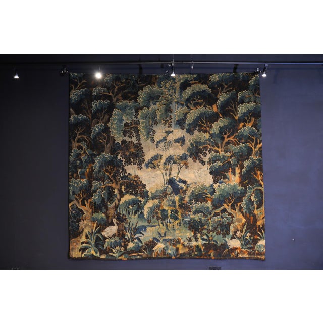 Late 17th Century Flemish Verdure Tapestry in Wool and Silk For Sale - Image 3 of 12