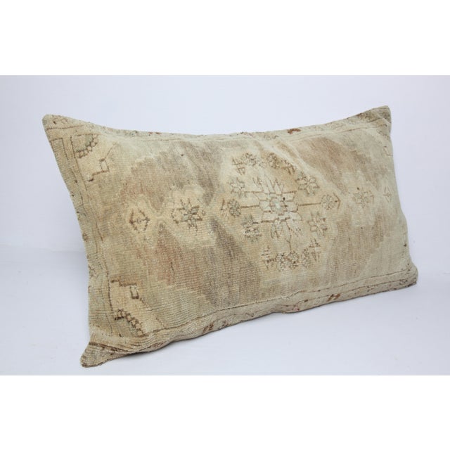 Cream Authentic Vintage Soft Coler Tones Turkish Over Size Rug Pillow -16'' X 30'' For Sale - Image 8 of 11