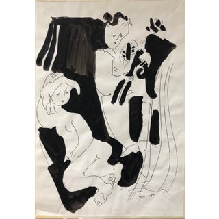 Moshe Avni, Vintage Israel Bezalel School Watercolor Painting Artist with Model Kibbutz Life For Sale