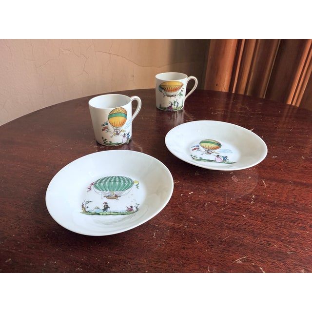1950s Mid 19th Century, Victorian Revival, Limoges France, Hot Air Balloon Demitasse Cup and Saucer - Pair For Sale - Image 5 of 11