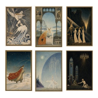 Atelier Aria Lumae Midnight Fables Symbolist Golden Age Illustration Prints Set of 6 For Sale