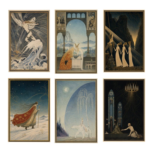 Atelier Aria Lumae Midnight Fables Symbolist Golden Age Illustration Prints Set of 6 For Sale