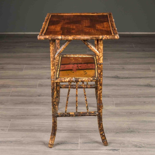 Late 19th Century 19th Century English Aesthetic Era Bamboo Table With Marquetry and Painted Detail For Sale - Image 5 of 10