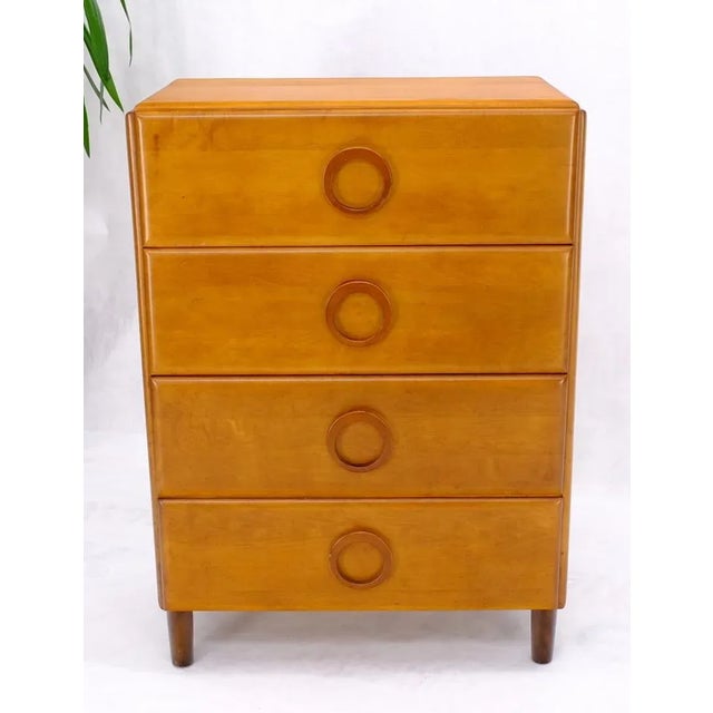 Wood Russel Wright Solid Maple Art Deco Round Pulls 4 Deep Drawers High Chest Dresser For Sale - Image 7 of 13