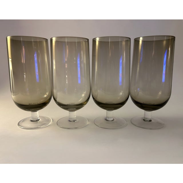 Tall Set of 4 Crystal Tawny & Clear Stem Glasses, 1970's For Sale - Image 18 of 18