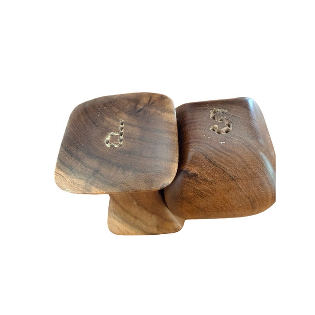 Mid 20th Century Danish Modern Style Sculptural Interlocking Wood Salt and Pepper Shakers For Sale - Image 10 of 11