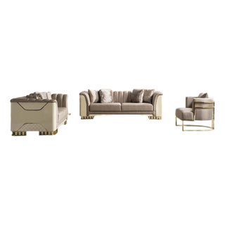 Casa Milano Asos 3-Piece Luxury Italian Living Room Set in Beige & Gold For Sale