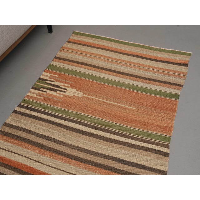 Terra Cotta 1970s Vintage Handmade Wool Cotton Terracotta Runner Rug For Sale - Image 8 of 11