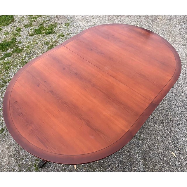 Yew Wood Double Pedestal Duncan Phyfe Style Dining Table For Sale - Image 4 of 8