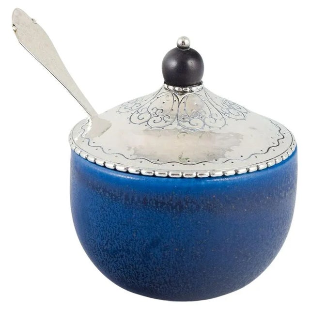 Metal Jam Jar with Silver Lid and Spoon by Wilhelm Kåge for Kåge Verkstad Gustavsberg, 1920s For Sale - Image 7 of 7