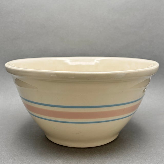 Vintage McCoy Pottery 1970s Pink and Blue Striped Stoneware Mixing Bowl For Sale - Image 4 of 7