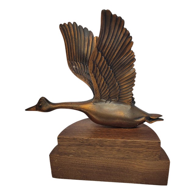 Vintage 1950s Copper Duck Goose Sculpture Bookend Paperweight Statue For Sale