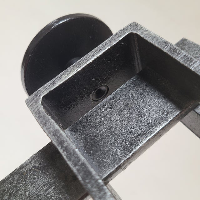 Vintage 60s Mid Century Brutalist Fabricated Iron 3 Candle Holder Black For Sale - Image 10 of 10