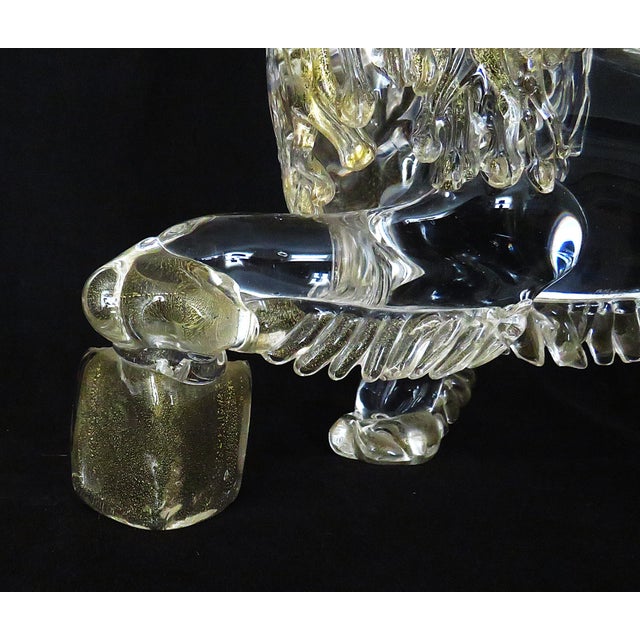 Glass Large Murano Glass the Winged Lion of St. Marco Sculpture Signed Mario Badioli Venetian Italian Gold Flecks 1987 For Sale - Image 7 of 10