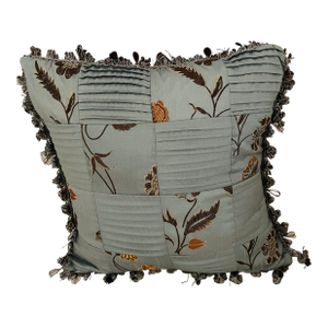 Silk Embroidered Duck Feather Pillow With Fringe Trim