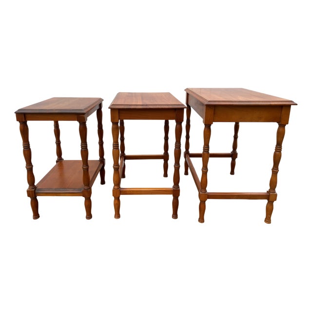Vintage Rustic Cherry Wood Nesting Tables, 1950, Set of 3 For Sale