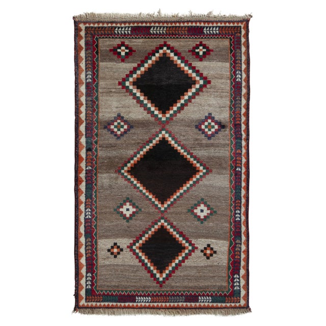 Hand-Knotted Mid-Century Vintage Gabbeh Rug - Beige Brown Tribal Pattern For Sale In New York - Image 6 of 6