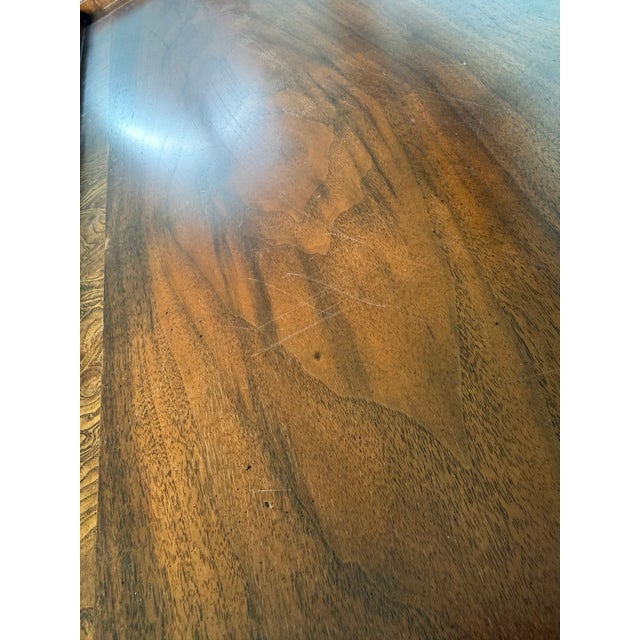 1950s Baker Furniture Mahogany and Burl Wood Writing Desk / Console Table With Gallery Back – Traditional Elegant Design For Sale - Image 14 of 17