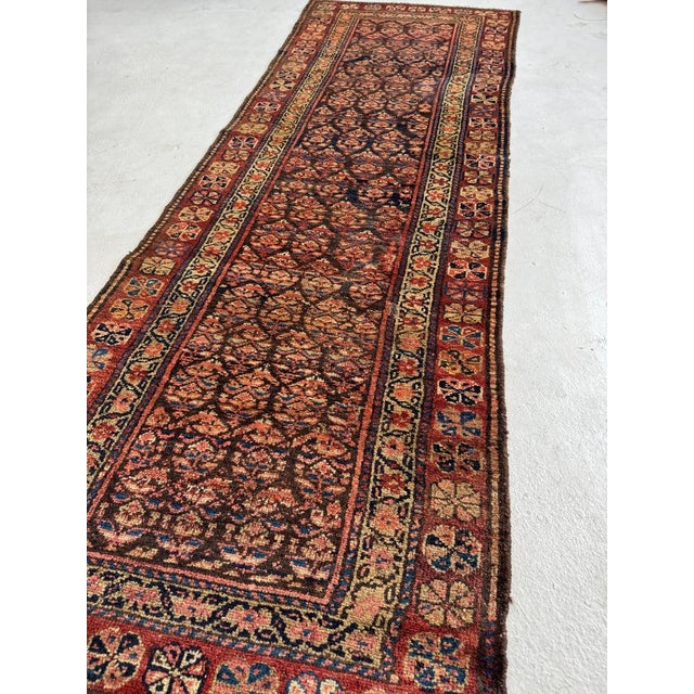 Red 1930s OLD WORLD Boteh Field Rust, Indigo in Rare Size Rug 2.9 x 7.5 For Sale - Image 8 of 9