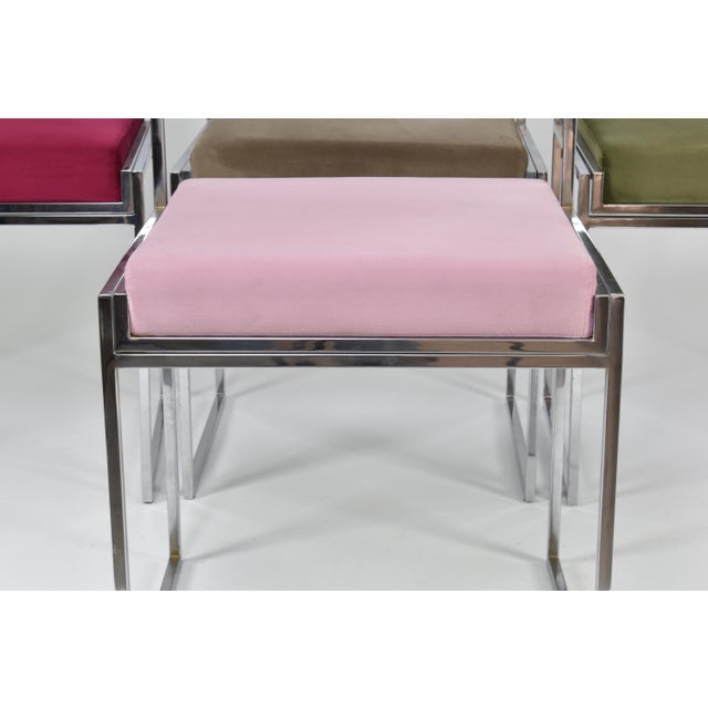 Set of 4 Chrome & Velvet "Sq-Al" Dining Chairs by Willy Rizzo, Italy, 1970s For Sale - Image 12 of 14