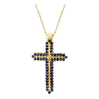 Natural Sapphire Yellow Gold Cross 16" For Sale